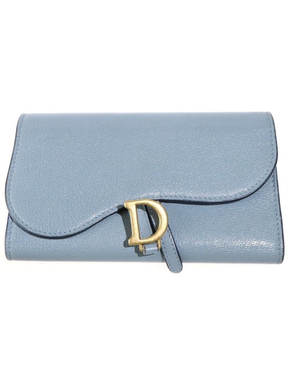 Dior Saddle Wallet Trifold Card Case Tarnish Blue Leather Gold